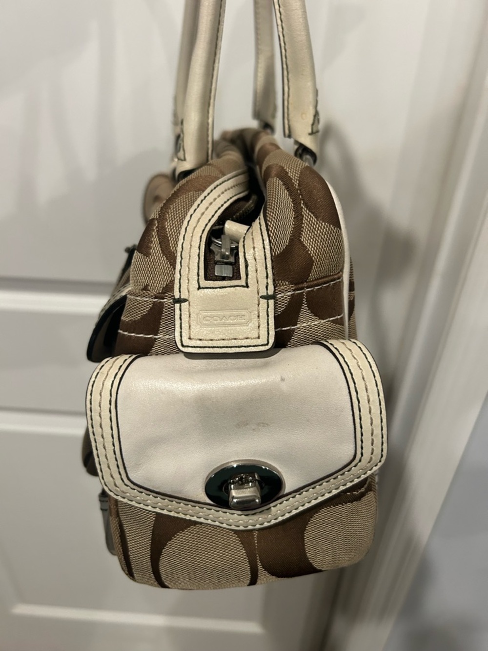 Coach Brown Signature Canvas Satchel with Cream Trim. Please view all pictures - Picture 3 of 8